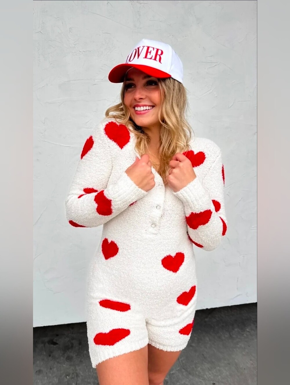 Blakeley You Have My Heart Romper Women's L/XL Comfy Lush Fuzzy Sleep